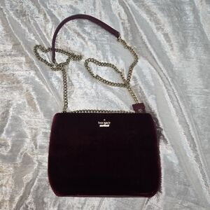 Kate Spade Red Velvet Crossbody Bag Gold Chain Strap Cameron Street Purse